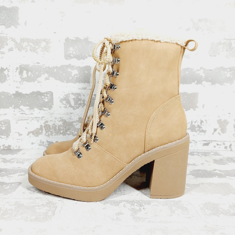 New Dolce Vita Carmen Tan Faux Shearling Lined Bootie i322